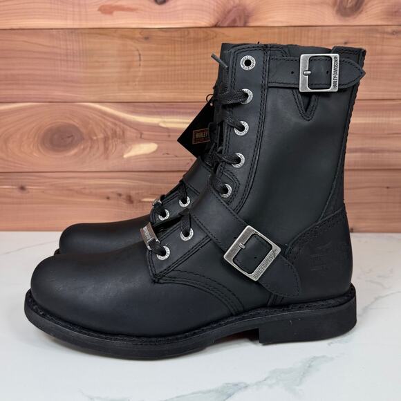 Harley Davidson Ranger Combat Boots Black Leather Zip Buckle Mens size US 8 M - Picture 10 of 15
